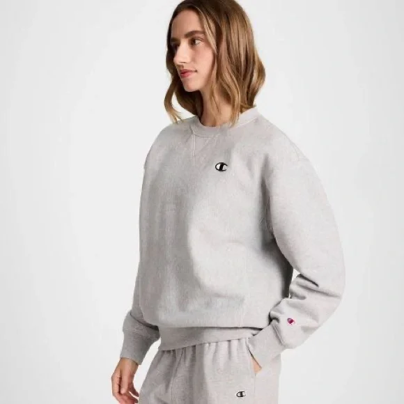 Champion Women's Fleece Crewneck Sweatshirt - Heather Gray M - Picture 1 of 6